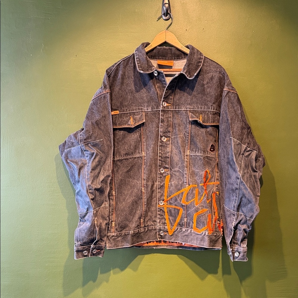 Platinum Fubu Fat Albert Denim Jacket with Orange Accents